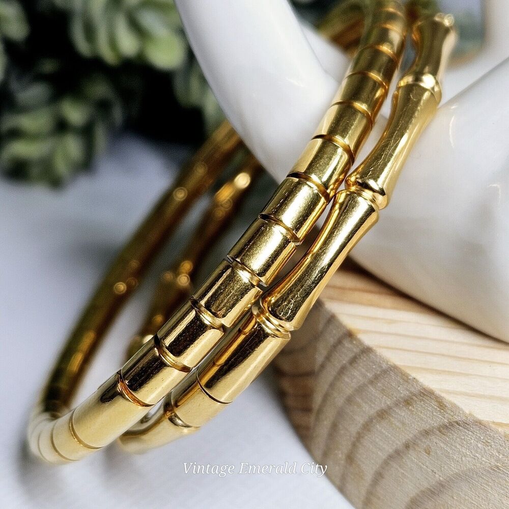 Enchanted Duo Gold Stainless Steel Bangles Boho Bamboo Bind Bracelets Waterproof
